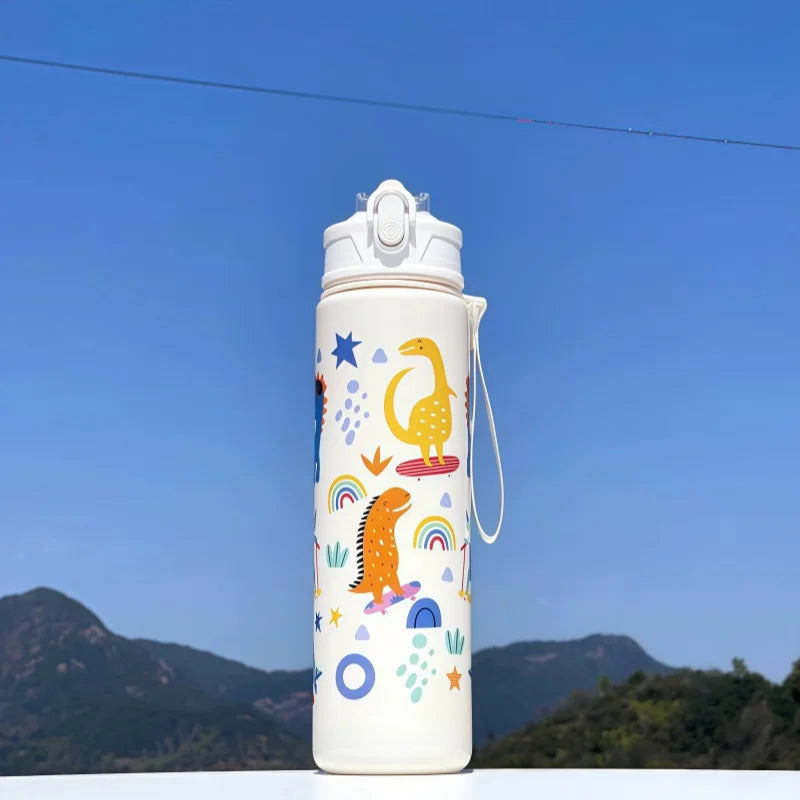 Waterfles 750 ml dinosaurus met rietje