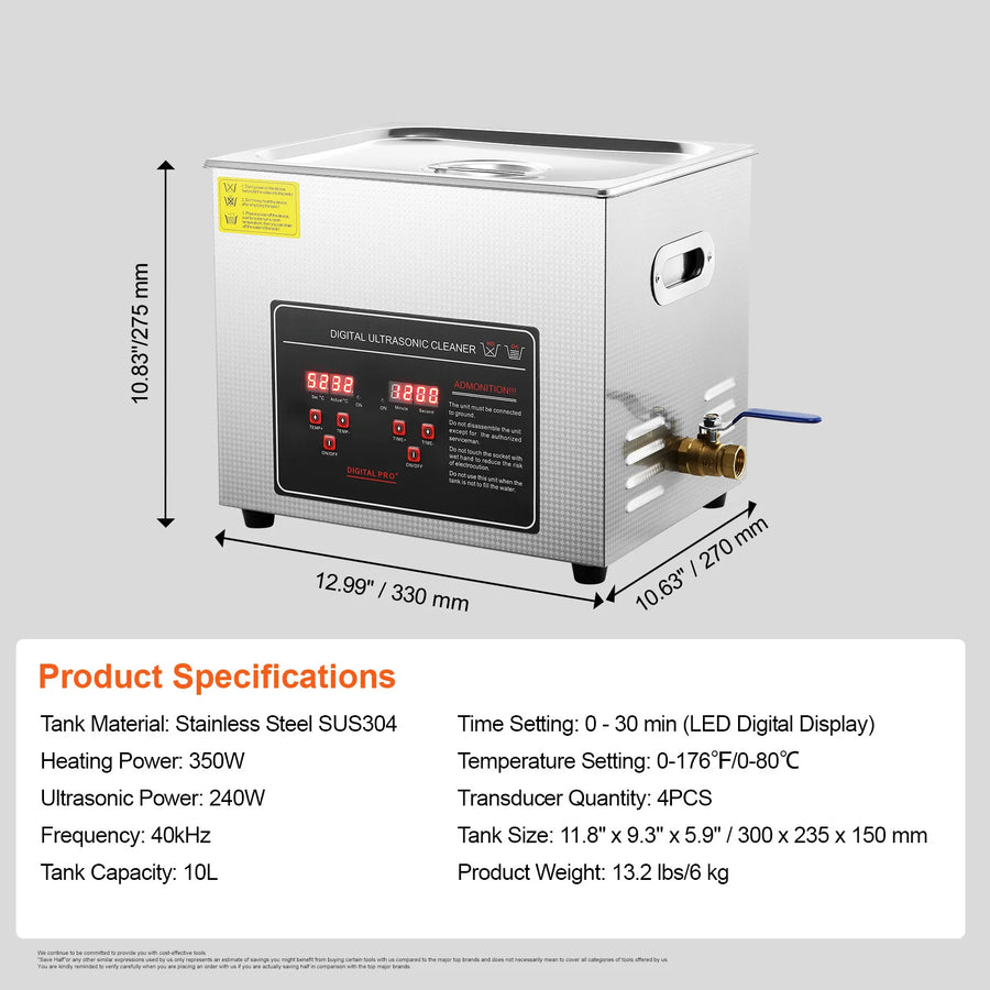 Ultrasone reiniger 1.3L RVS met verwarming
