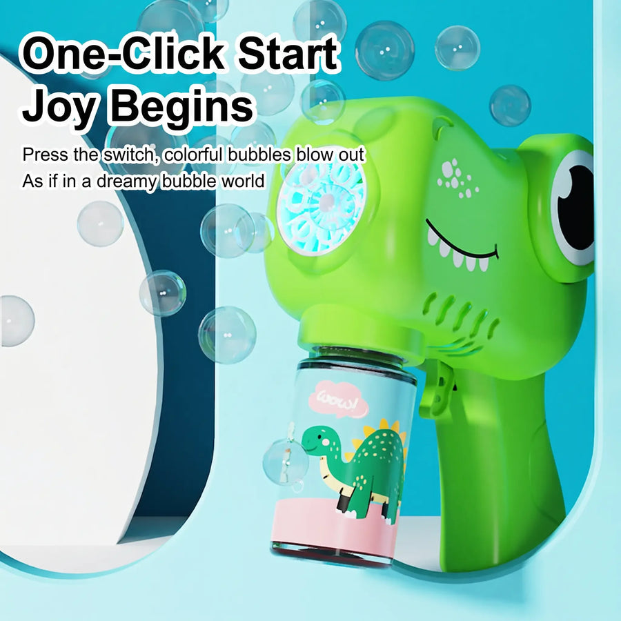 Dinosaur Bubble Machine with Light and 6 Holes – Portable for Outdoor Use