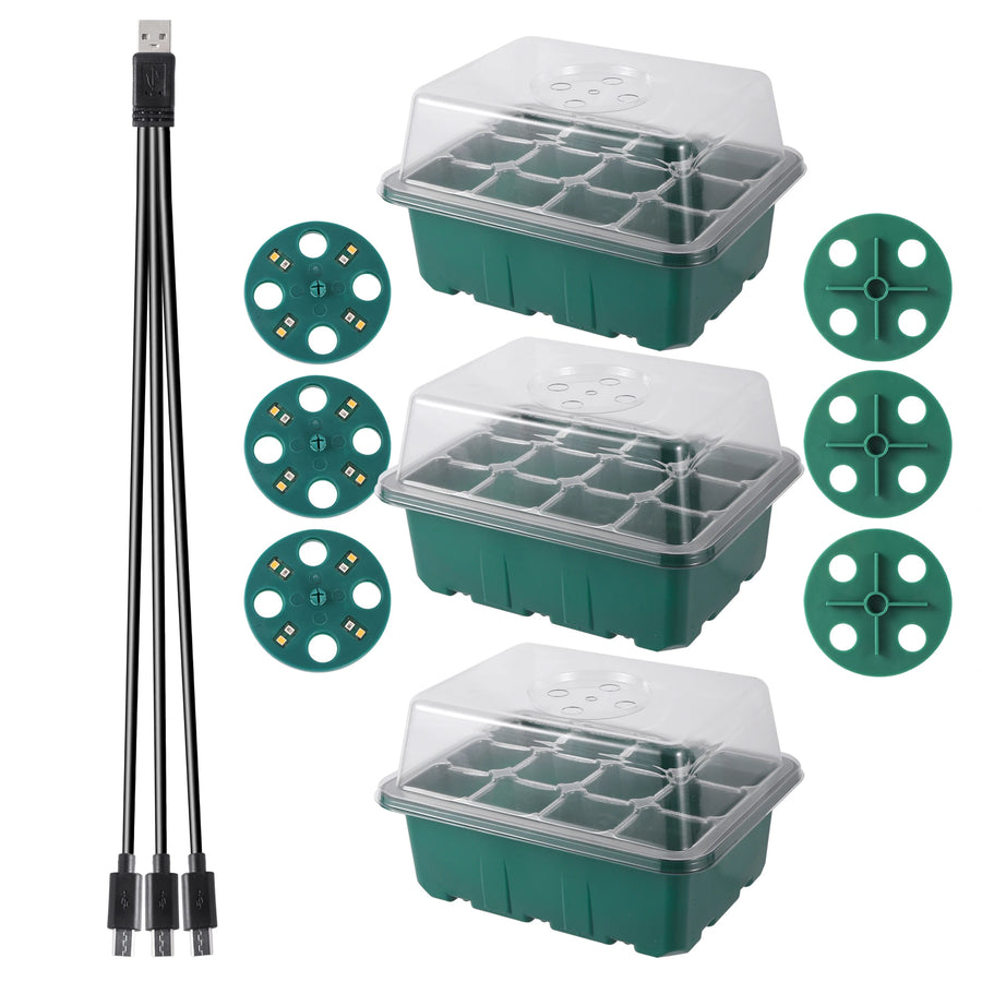 Zaaitray met LED groeilicht en ventilatie