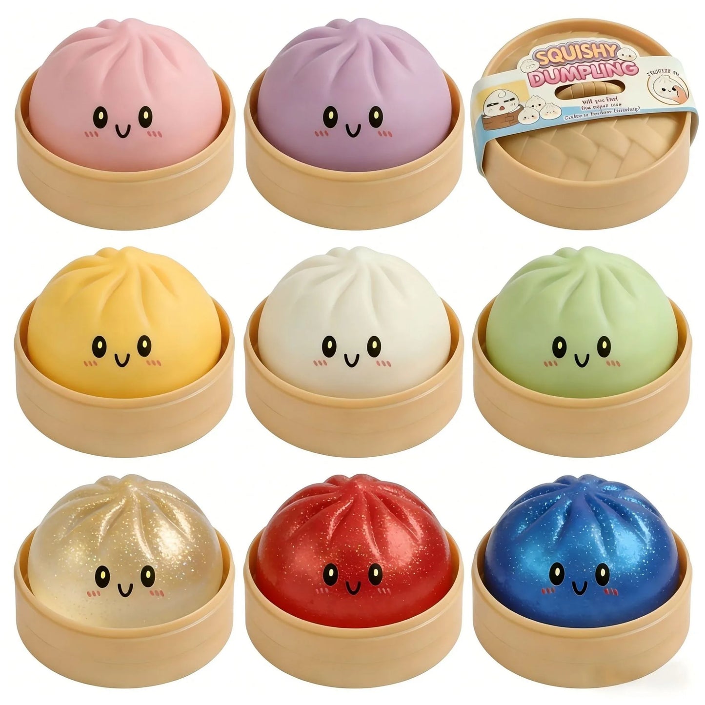 Squishy stressbal dumpling vrolijk gezicht