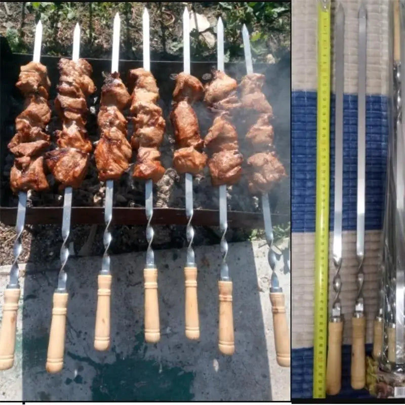 55 cm BBQ Skewers with Long Handle - Reusable Stainless Steel