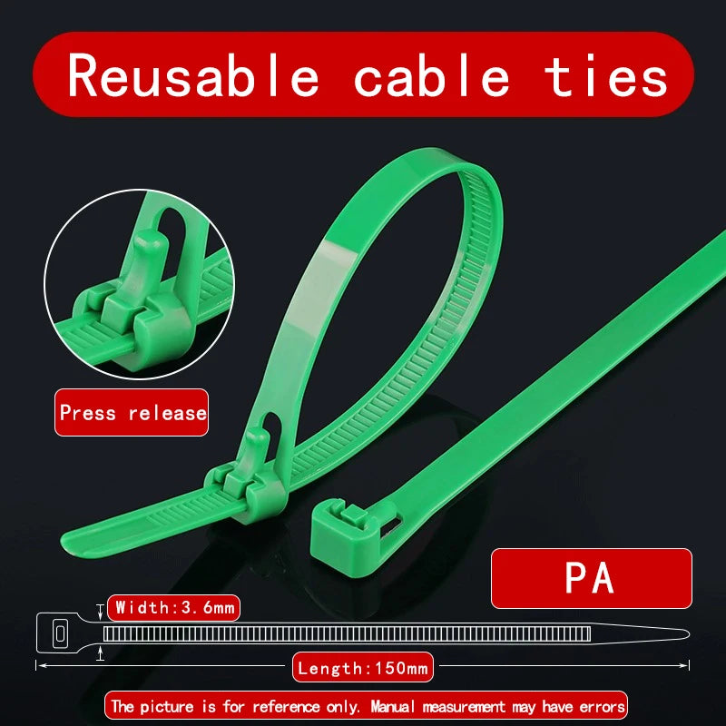 Kabelbinders / tieribs nylon herbruikbaar loskoppelbaar gemengde kleuren