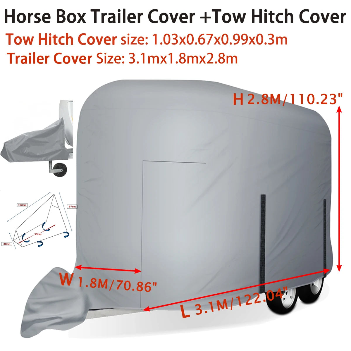 Paardenvrachtwagenhoes 3.8x2.5x2.8 m grijs polyester