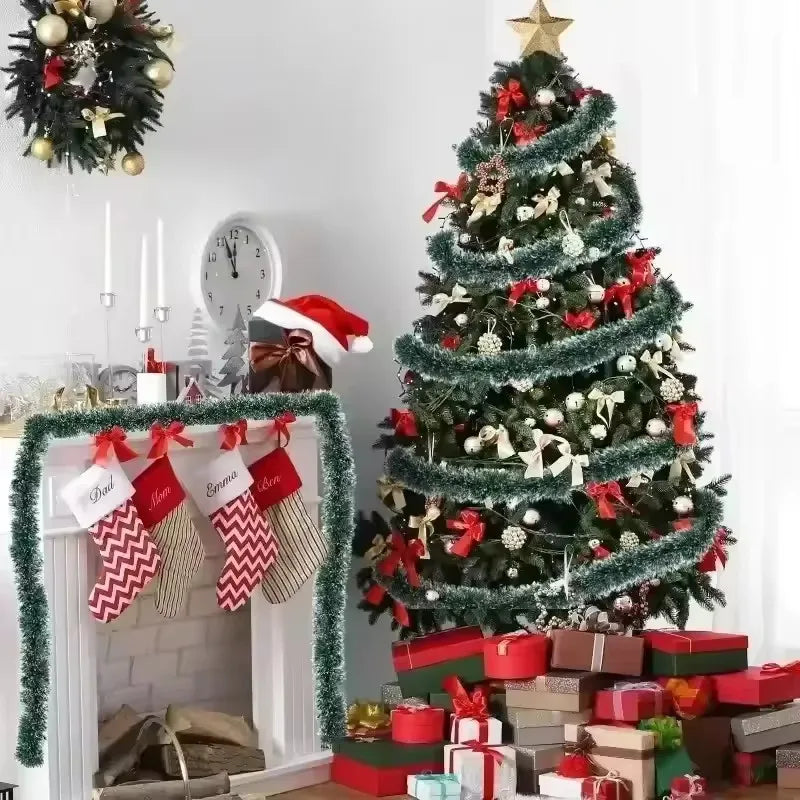 Kerstslinger groen tinsel met strikjes