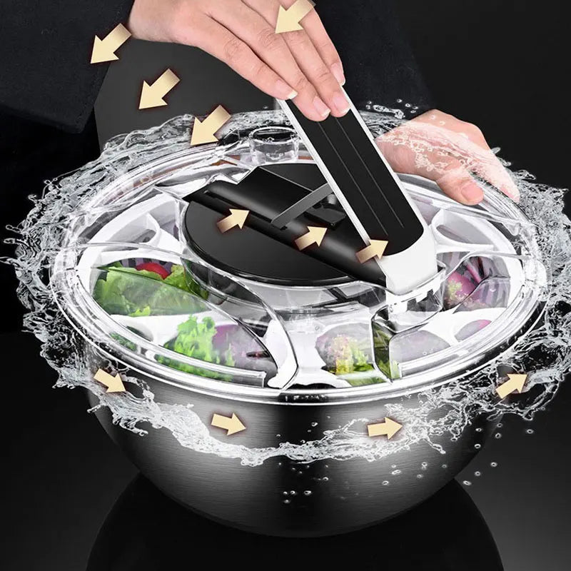 Saladespinner van roestvrij staal met pers en afwatering