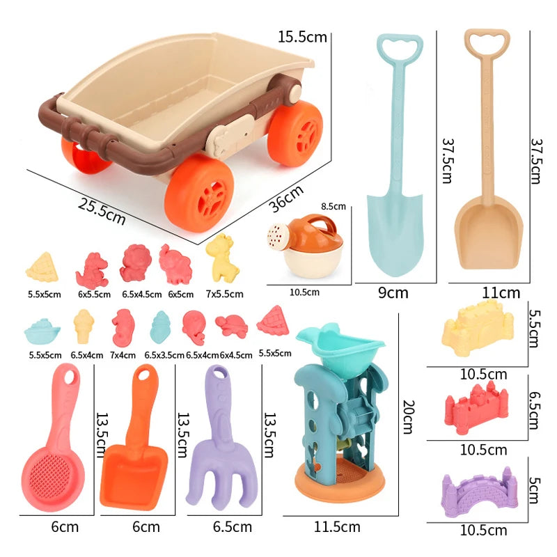 Beach playset with trolley for children 3-6 years