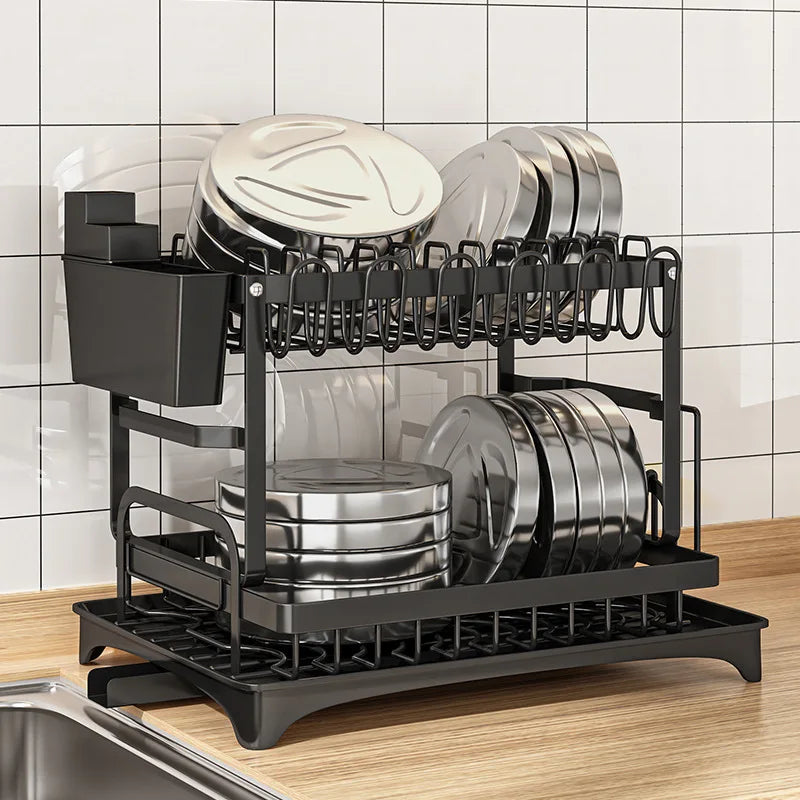 2-Tier Dish Drying Rack with Drainer
