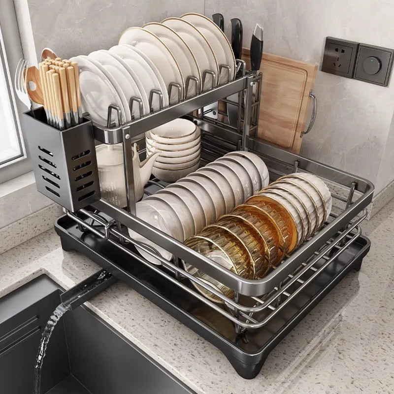 Adjustable Dish Drying Rack Over Sink with Swivel Spout