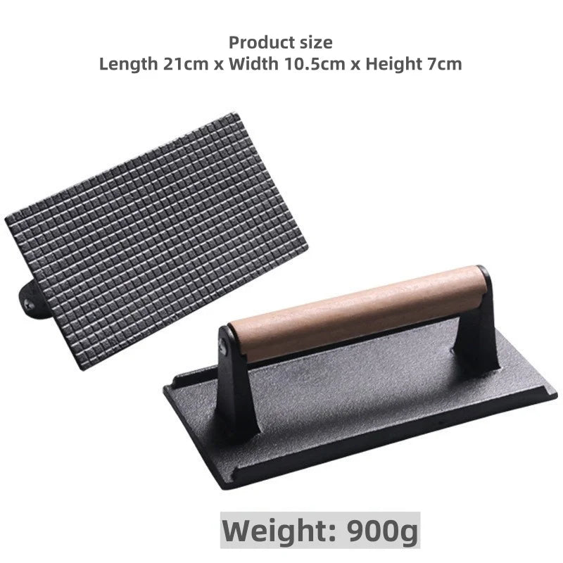 Rectangular Cast Iron Meat Press for Burgers and Steaks