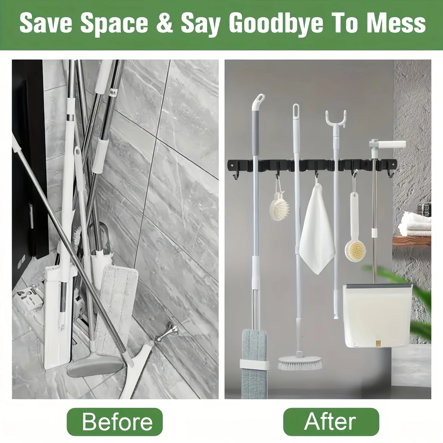 Metalen wandrek met 4 vakken en 5 haken