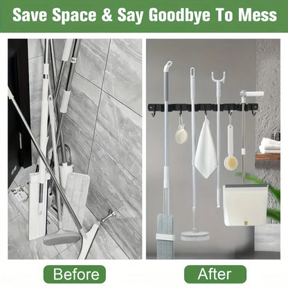 Metalen wandrek met 4 vakken en 5 haken