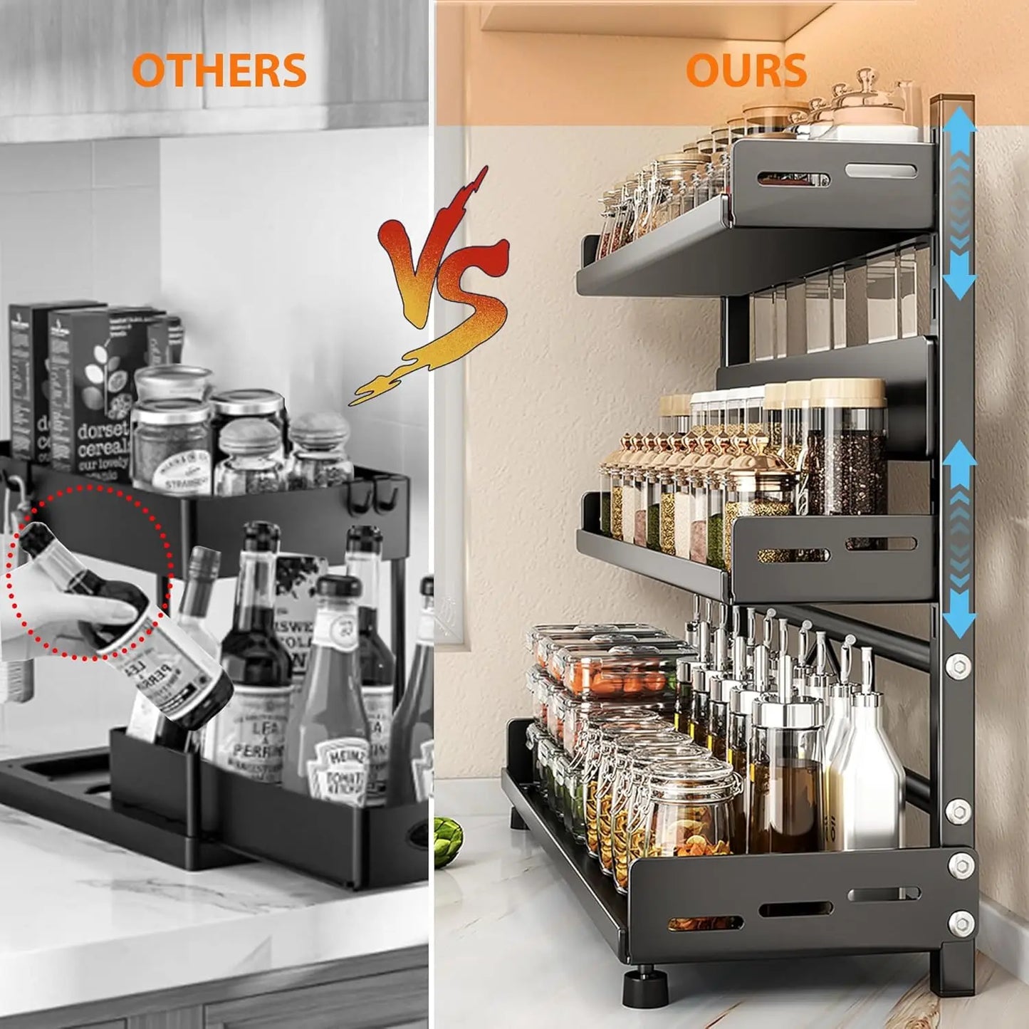 Uitschuifbaar kruidenrek, drie laags voor aanrecht