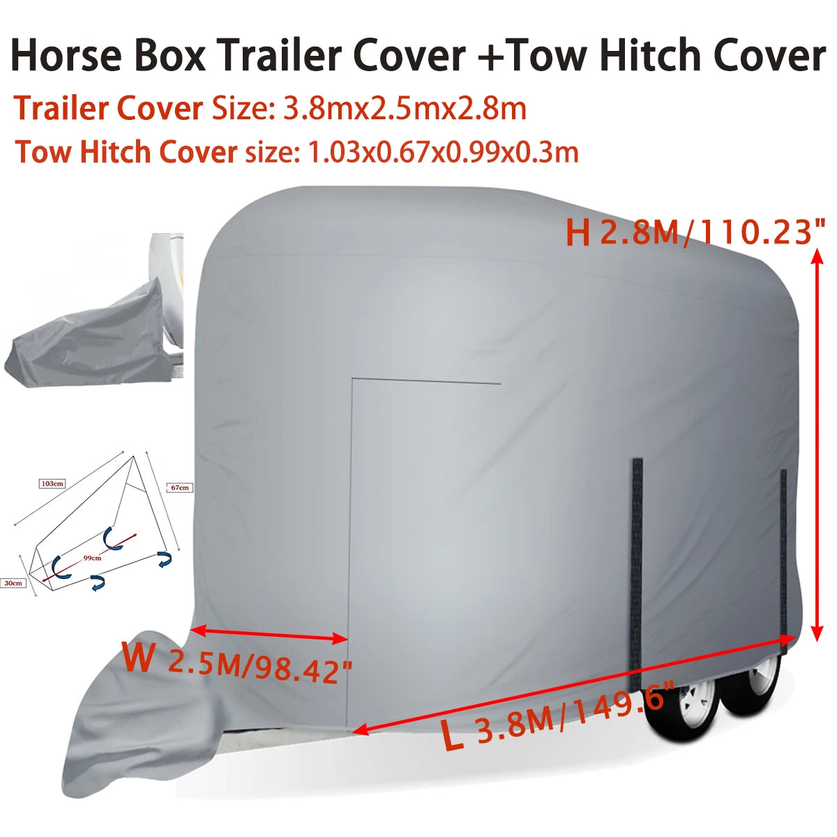 Paardenvrachtwagenhoes 3.8x2.5x2.8 m grijs polyester