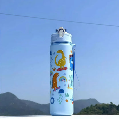 Waterfles 750 ml dinosaurus met rietje