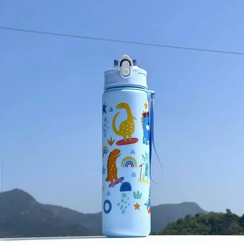Waterfles 750 ml dinosaurus met rietje