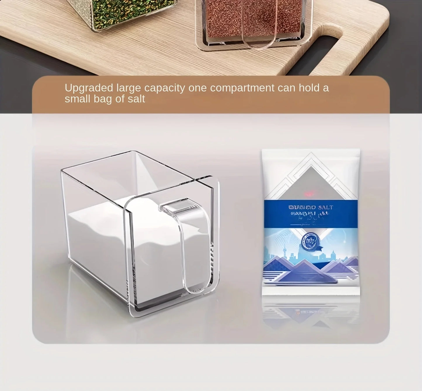 Kruidenrek met afsluitbare containers en distributeurs voor wandmontage zonder boren