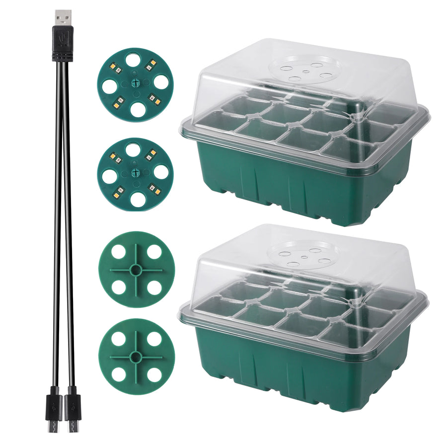 Zaaitray met LED groeilicht en ventilatie