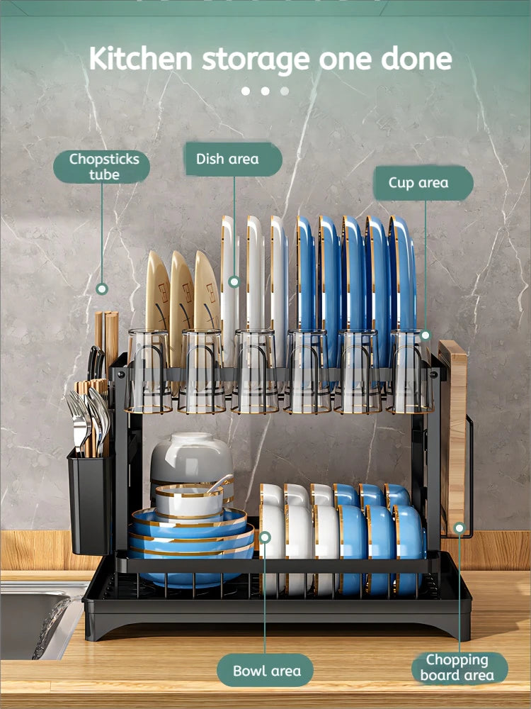 2-Tier Dish Drying Rack with Drainer