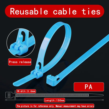 Kabelbinders / tieribs nylon herbruikbaar loskoppelbaar gemengde kleuren