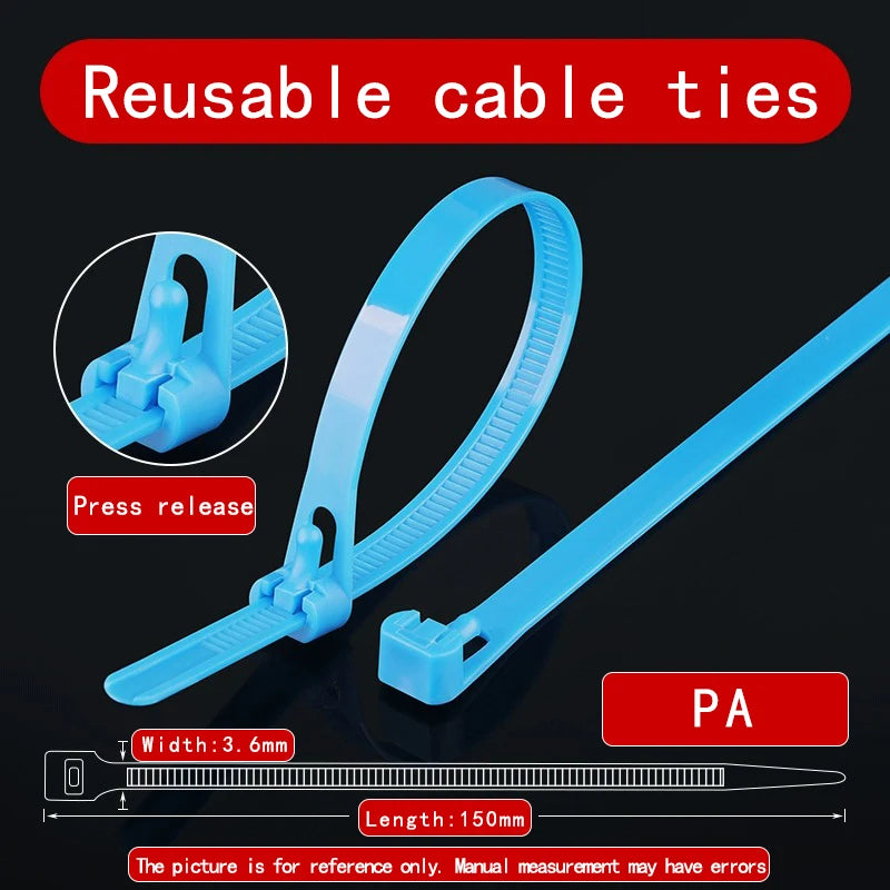 Kabelbinders / tieribs nylon herbruikbaar loskoppelbaar gemengde kleuren
