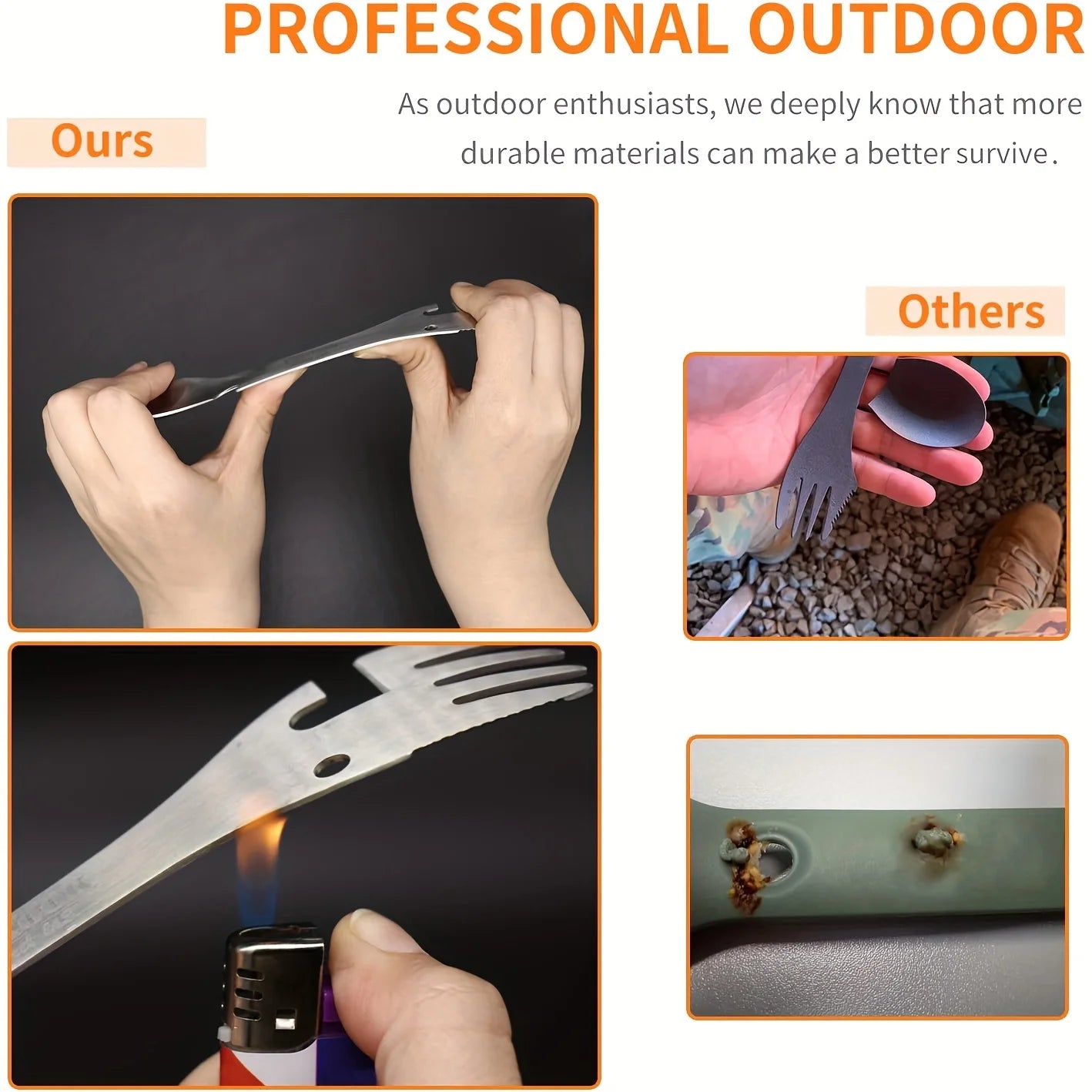 RVS Spork 5-in-1 voor Kamperen en Outdoor