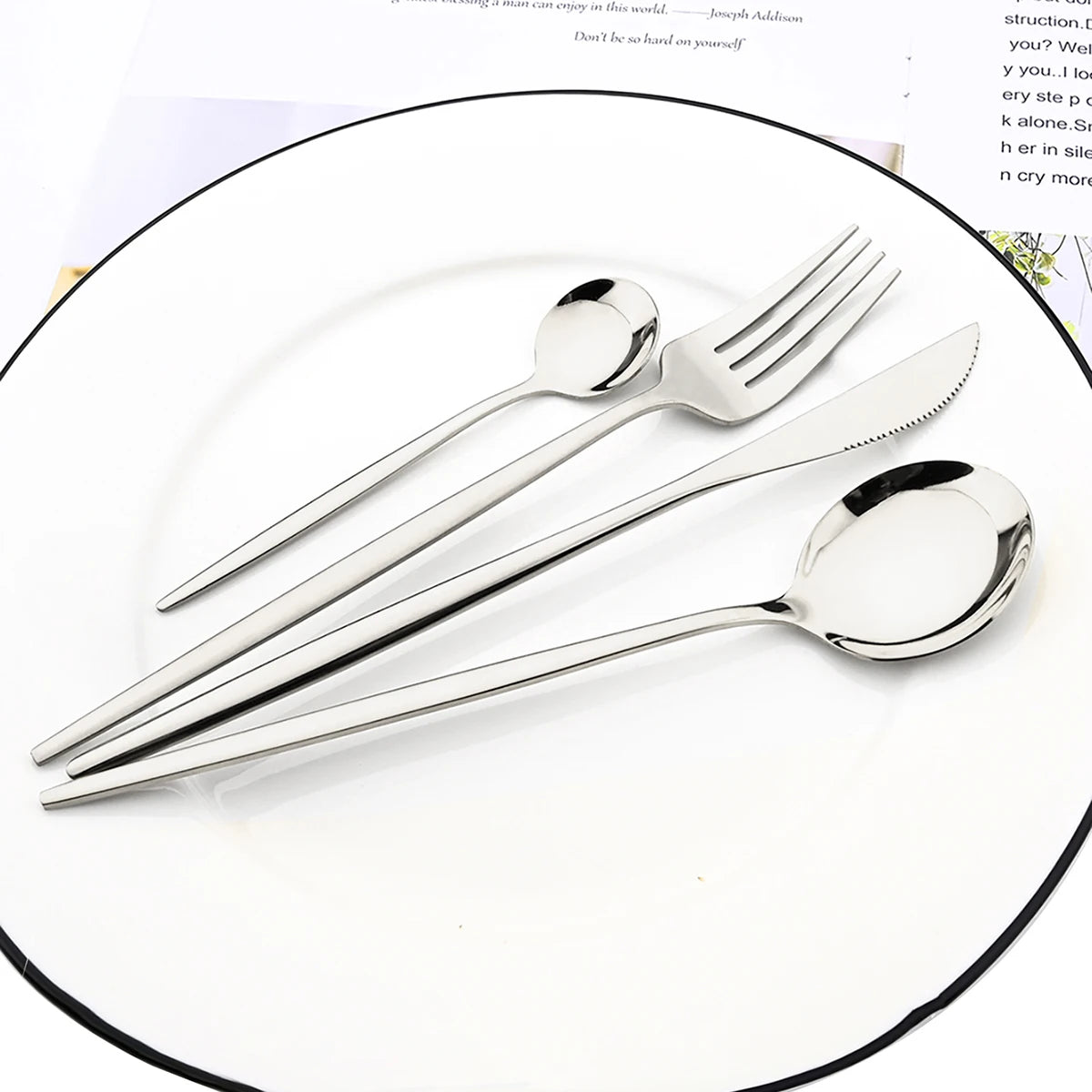 HELOTIC 12-delige Bestekset Zwart Goud Roestvrij Staal