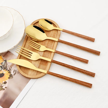 Bestekset Roestvrij Staal Imitatie Hout 16/24/30-delig