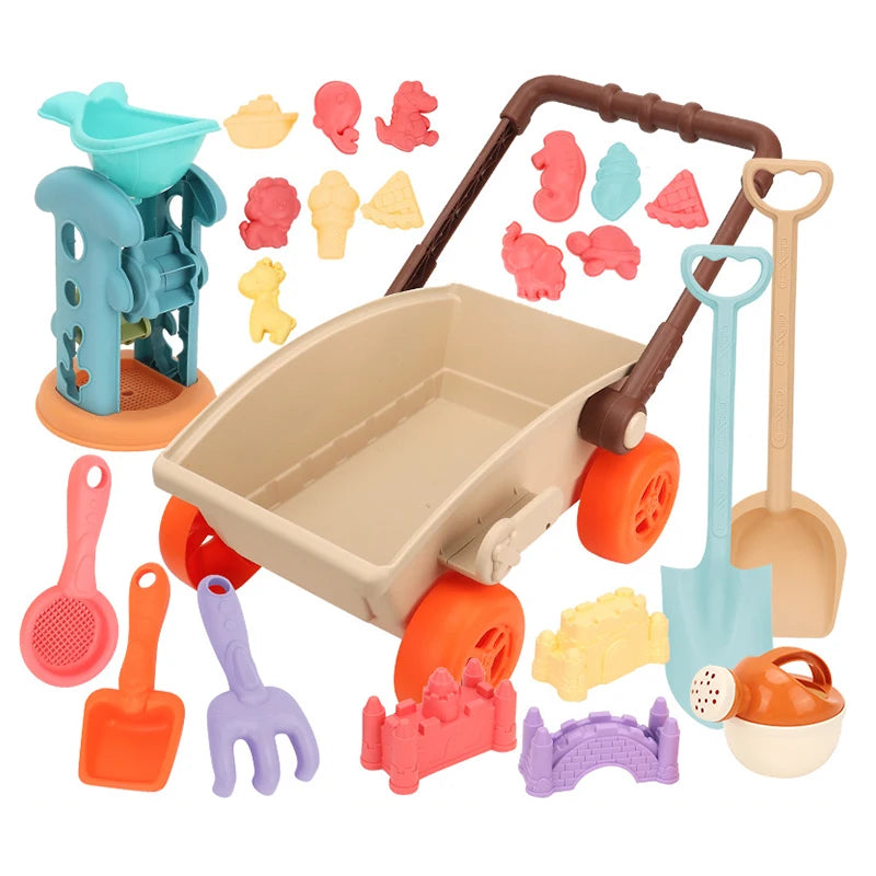 Beach playset with trolley for children 3-6 years