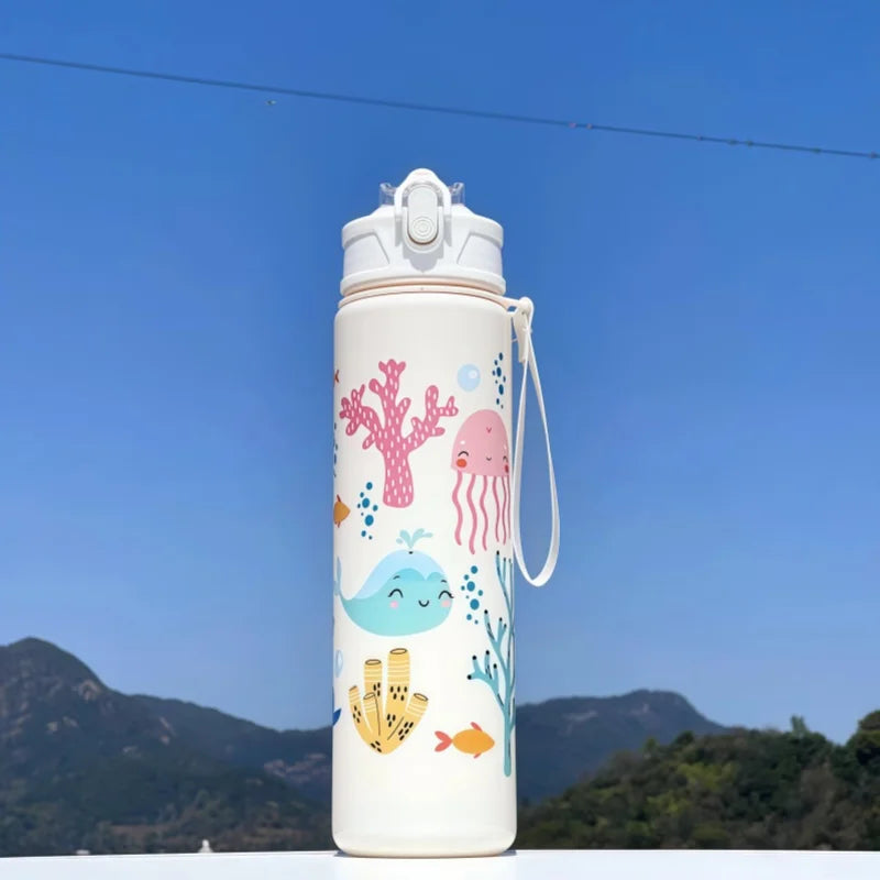 Waterfles 750 ml dinosaurus met rietje