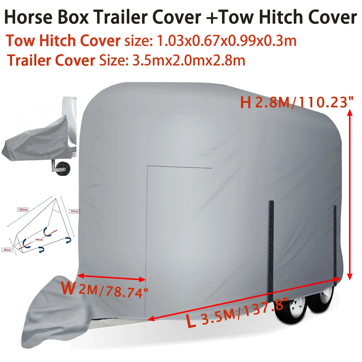 Paardenvrachtwagenhoes 3.8x2.5x2.8 m grijs polyester