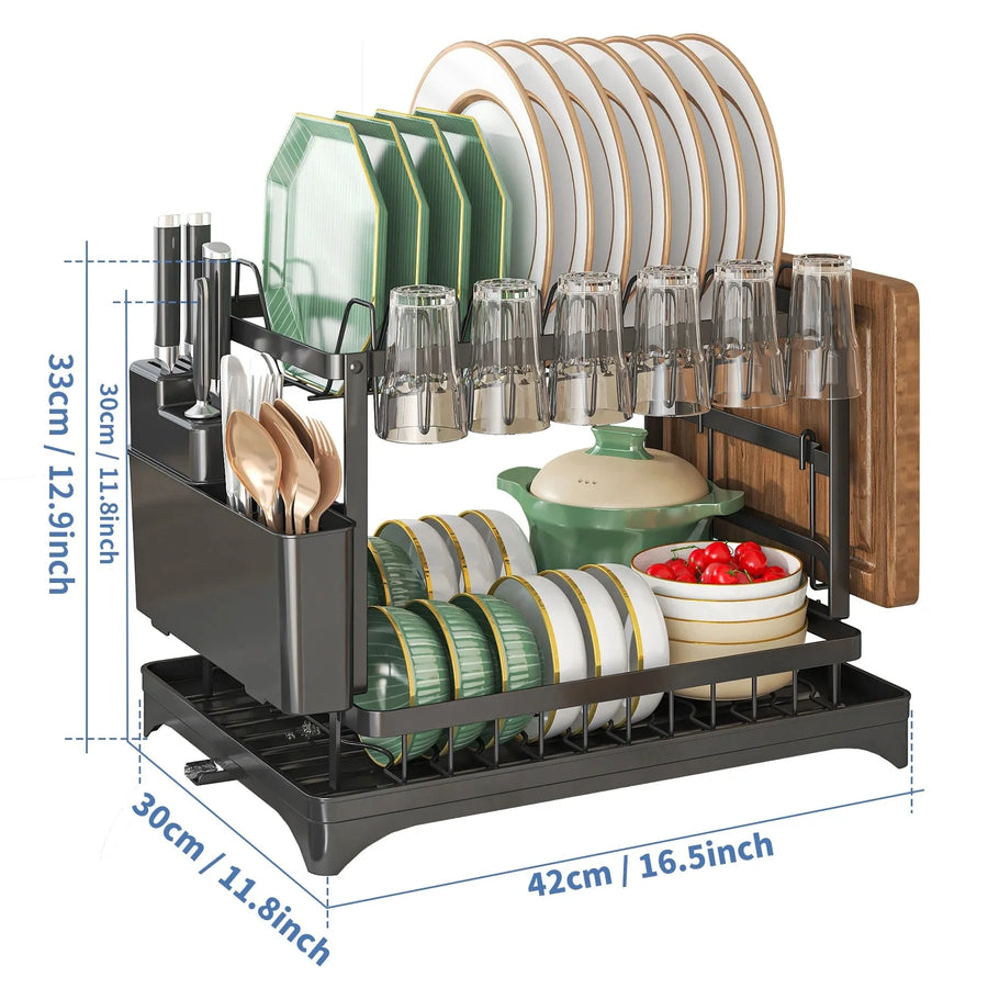 2-Tier Dish Drying Rack with Drainer