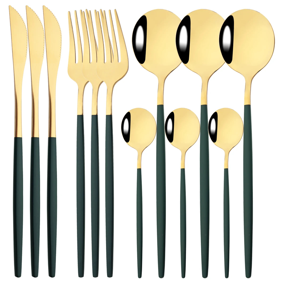 HELOTIC 12-delige Bestekset Zwart Goud Roestvrij Staal
