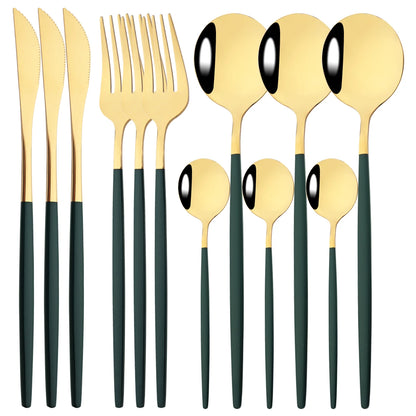HELOTIC 12-delige Bestekset Zwart Goud Roestvrij Staal