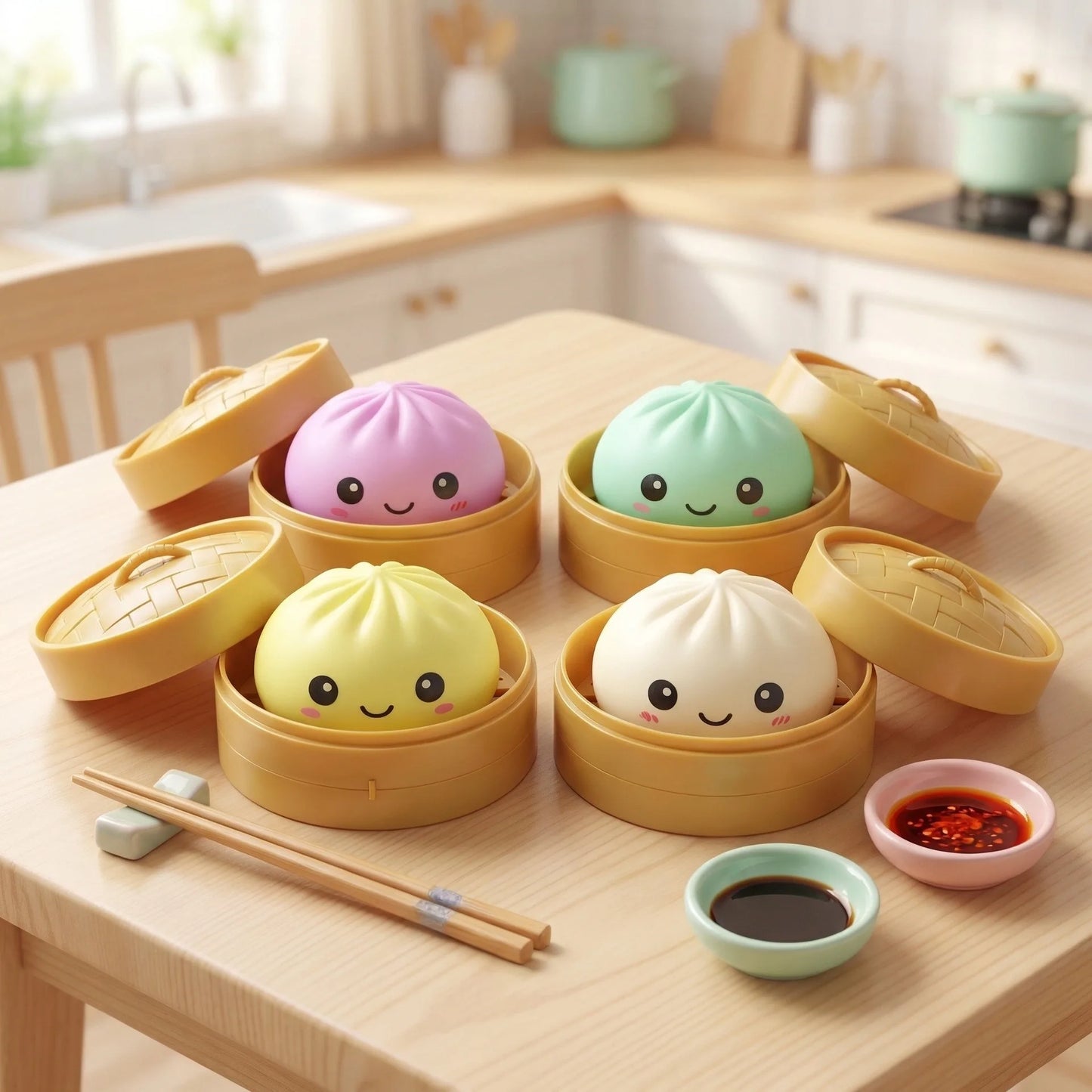 Squishy stressbal dumpling vrolijk gezicht