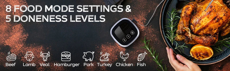 Digital Meat Thermometer with Waterproof Stainless Steel Probe for Oven and BBQ