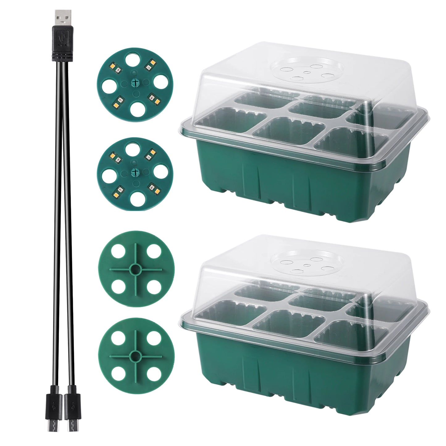 Zaaitray met LED groeilicht en ventilatie