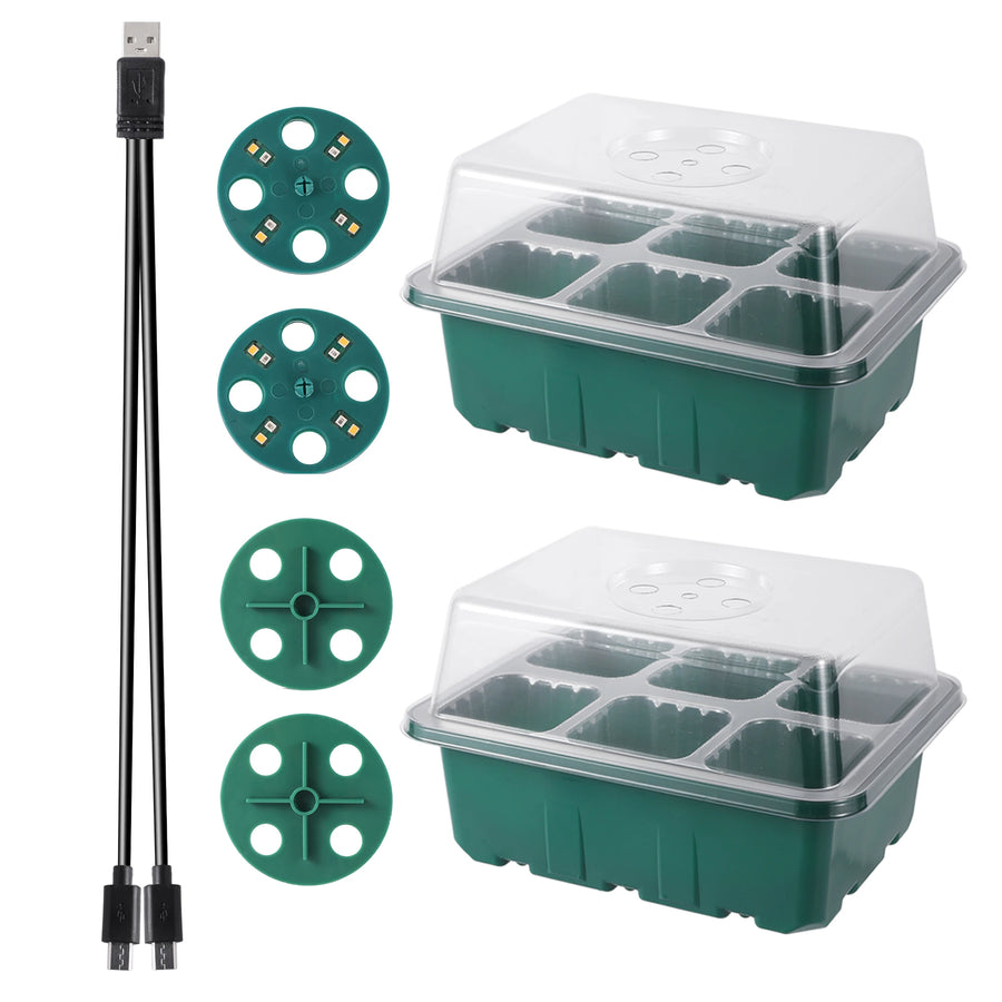 Zaaitray met LED groeilicht en ventilatie