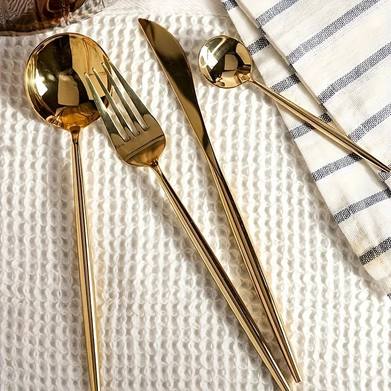 5-Delig Bestekset Roestvrij Staal Titanium Zwart en Goud