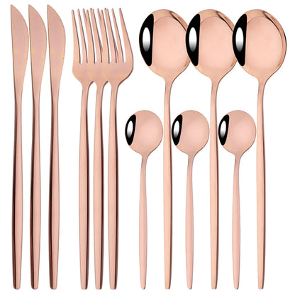 HELOTIC 12-delige Bestekset Zwart Goud Roestvrij Staal