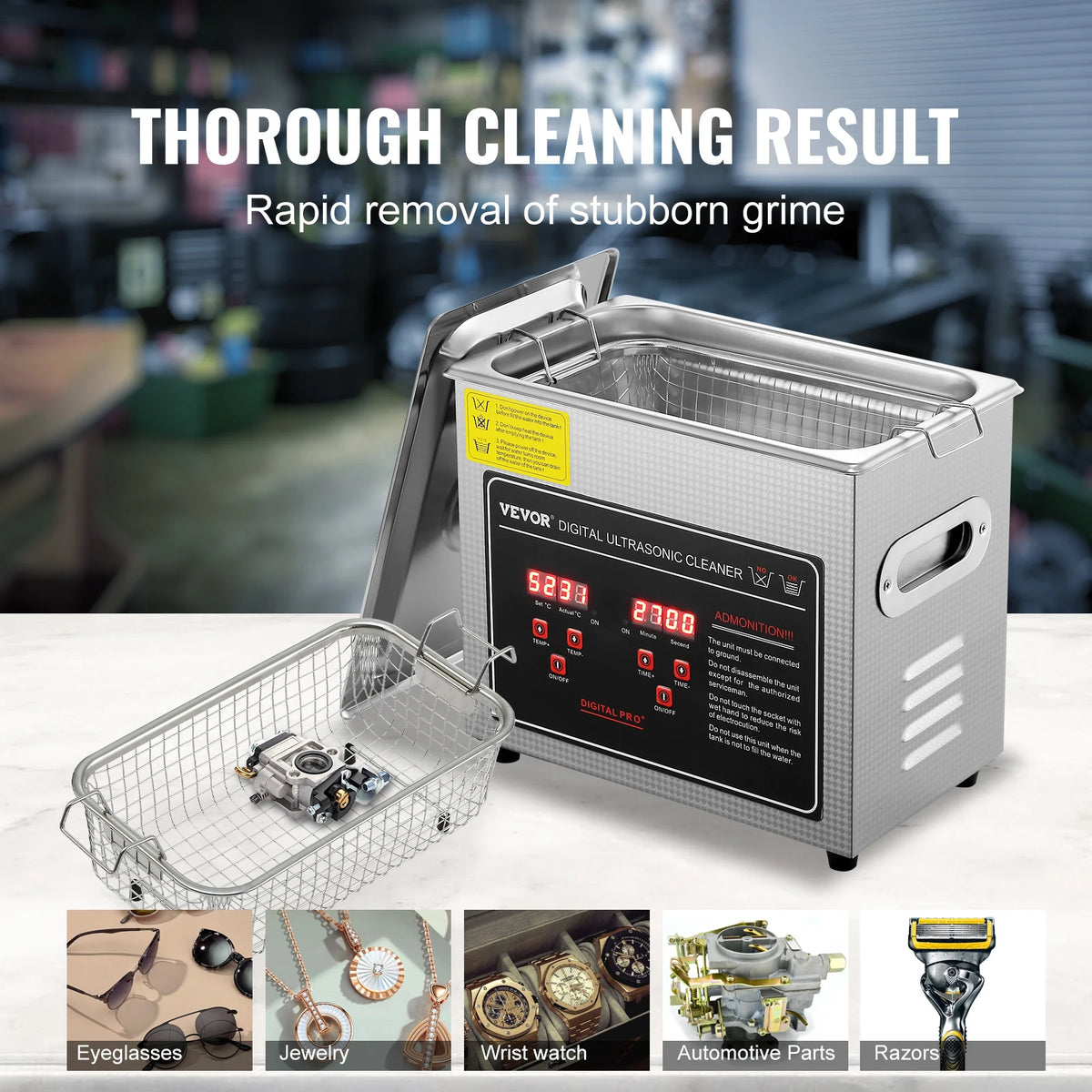 Ultrasone reiniger 1.3L RVS met verwarming