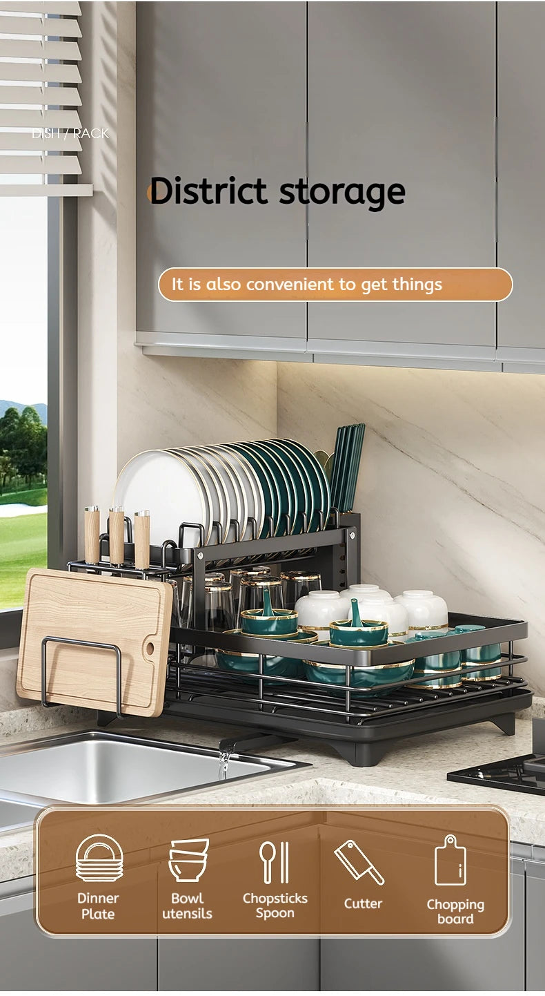 Adjustable Dish Drying Rack Over Sink with Swivel Spout