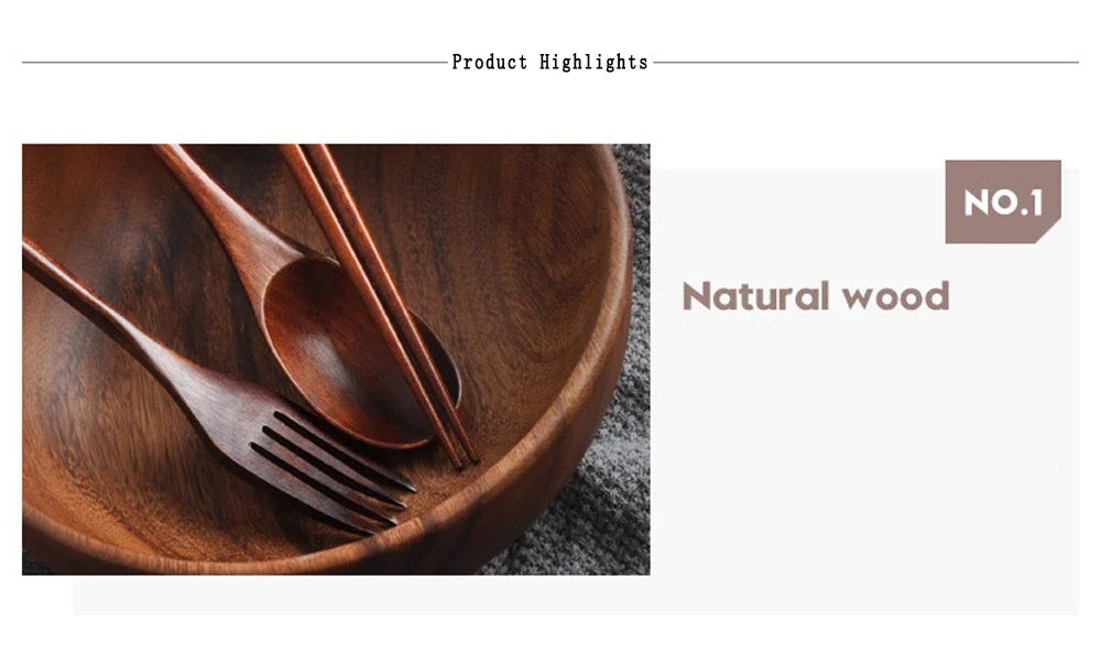 Houten Bestekset 3-delig: Lepel, Vork, Eetstokjes