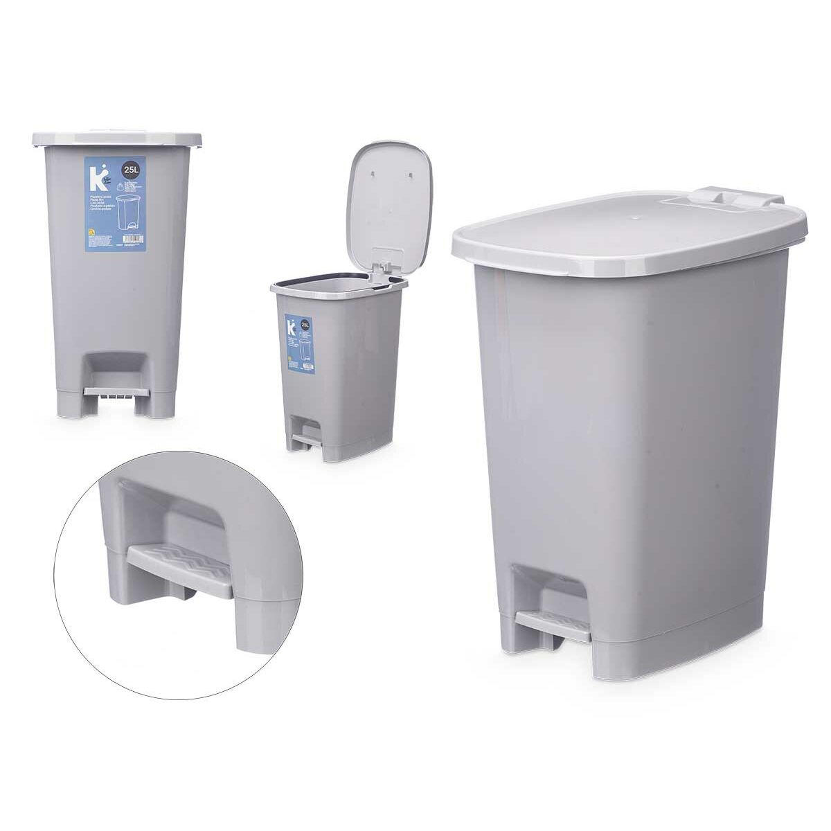 Bigbuy Home Pedaalemmer Abk-142 1 Grijs Plastic 25 L (6 Stuks)