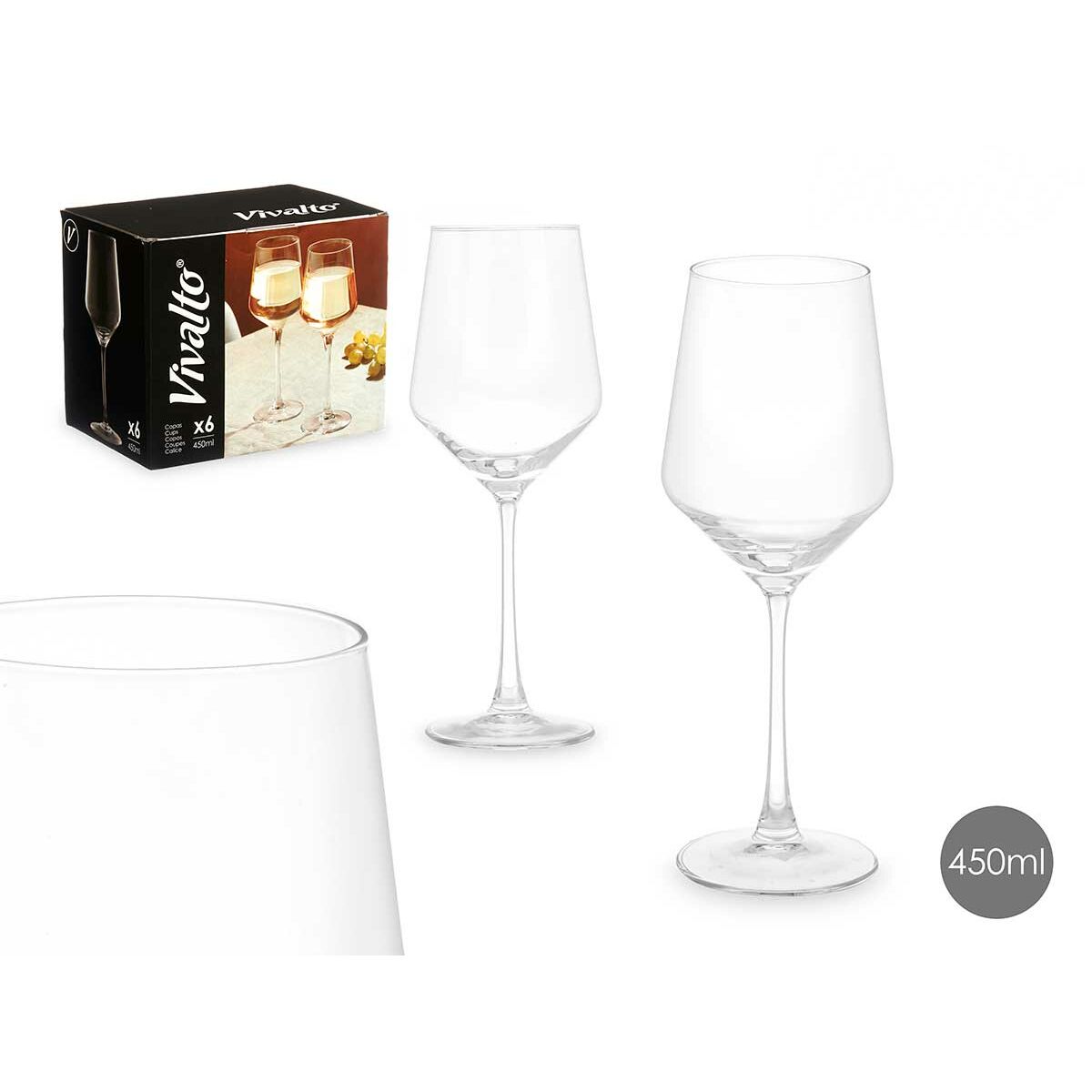 Vivalto Wijnglas Vivalto Rej6345/Bhz6 Transparant Glas 450 Ml (6 Stuks)