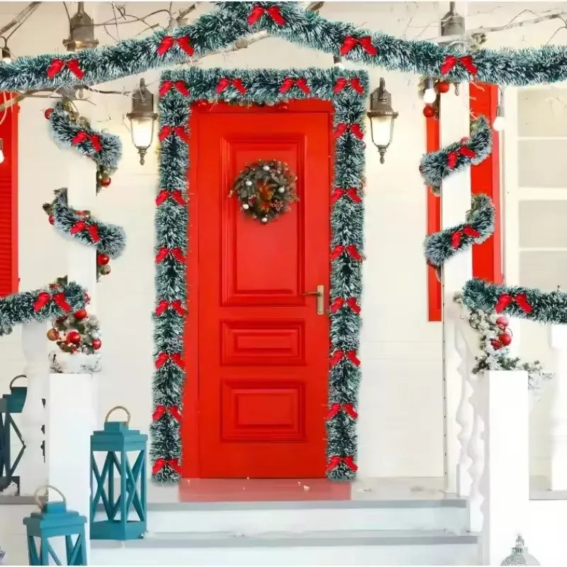 Kerstslinger groen tinsel met strikjes
