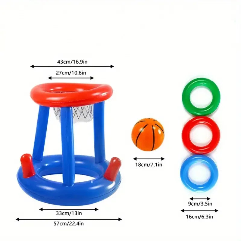 Inflatable Water Basketball & Ring Toss Game for Kids with Ball and Rings