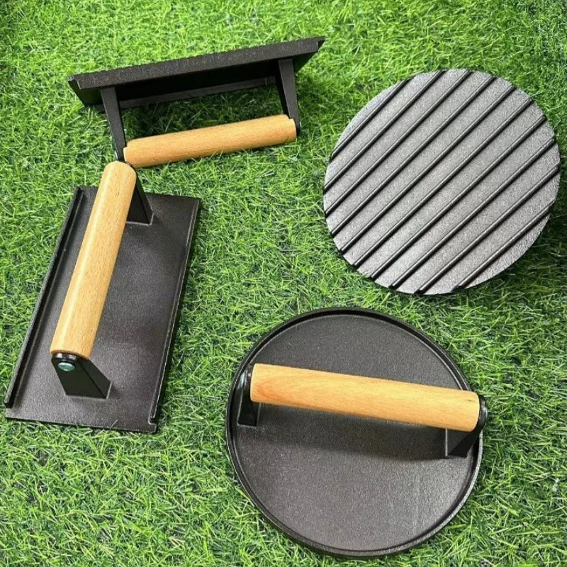 Rectangular Cast Iron Meat Press for Burgers and Steaks