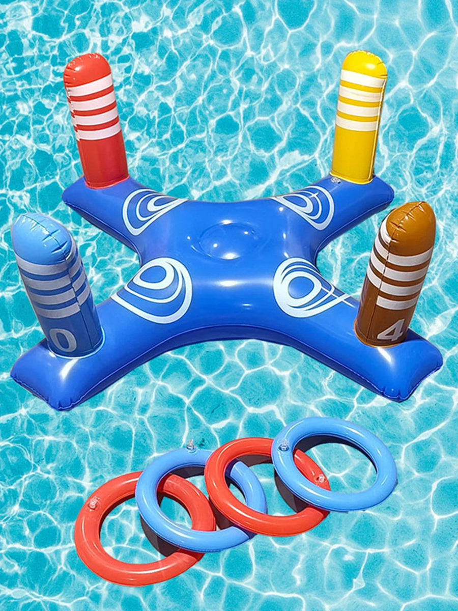 Inflatable Water Basketball & Ring Toss Game for Kids with Ball and Rings