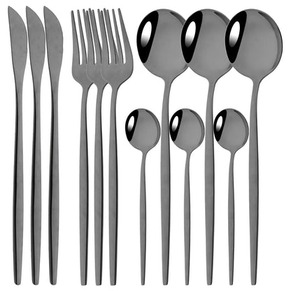 HELOTIC 12-delige Bestekset Zwart Goud Roestvrij Staal